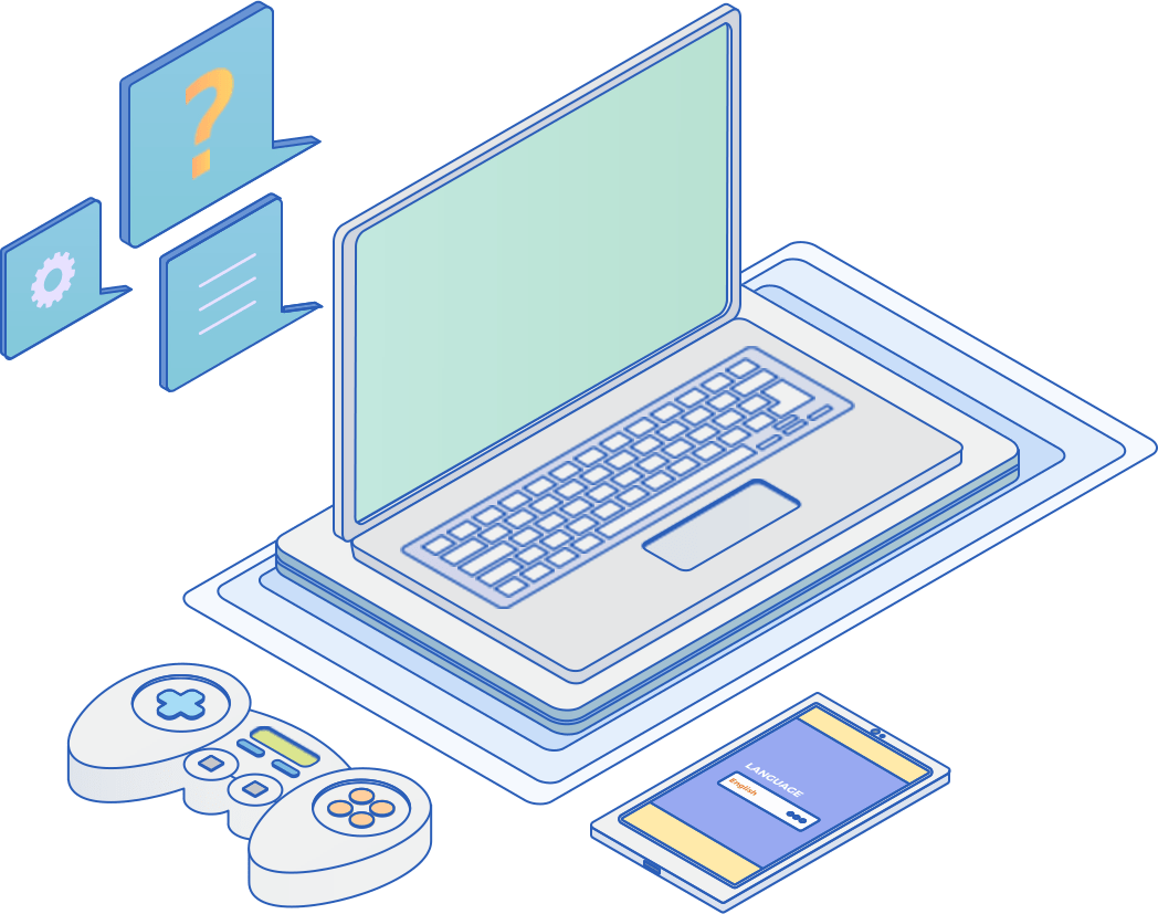 パソコン、ゲームのコントローラー、スマートフォンのイラスト